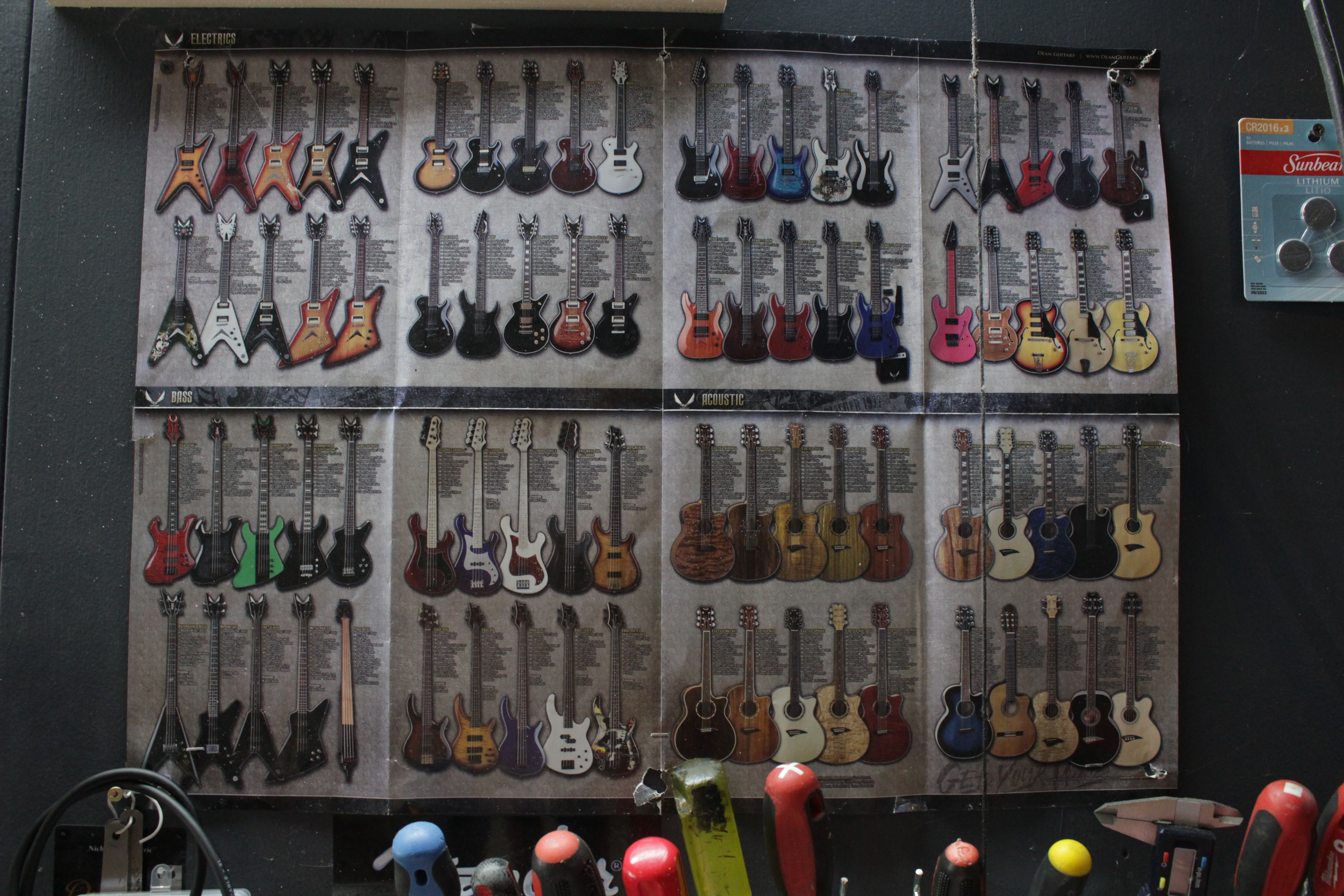 Guitar reference chart displaying comprehensive collection of electric and acoustic models
